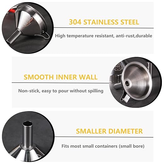 Small Funnels for Filling Bottles, Stainless Steel Small Kitchen Funnel Set of 3, Food Grade Mini Funnels for Kitchen Use Filling Bottles Liquor Flask Tiny Spice Cooking Powder Water 3in&2.2in&1.8in - Image 3
