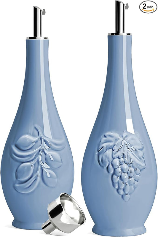 HOMBENE Porcelain Oil and Vinegar Dispenser, 16oz Oil Dispenser for Kitchen, Leakproof Oil Containers for Cooking Set for 2, 500ml (Celestial Blue)