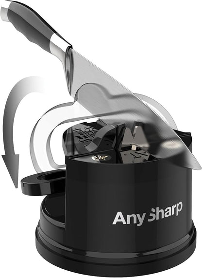 AnySharp – Global – Hands Free Knife Sharpener - Easy to Use Sharpening Tool with PowerGrip Suction Base and 20-Degree Pre-Set Angle - for All Knives: Chef's, Serrated, and Hardened Steel - Black - Image 2