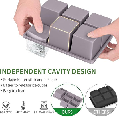Large Ice Cube Tray for Whiskey: FDDBI Big Square Ice Cube Maker for Cocktail - 3Pack Silicone Old Fashioned Ice Cube Trays - 2inch Huge Cubed Ice Trays for Whisky - Image 2