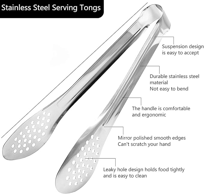 6 Pack Buffet Tongs,Stainless Steel Serving Tongs Serving Utensils 7Inch,9Inch,12Inch - Image 3