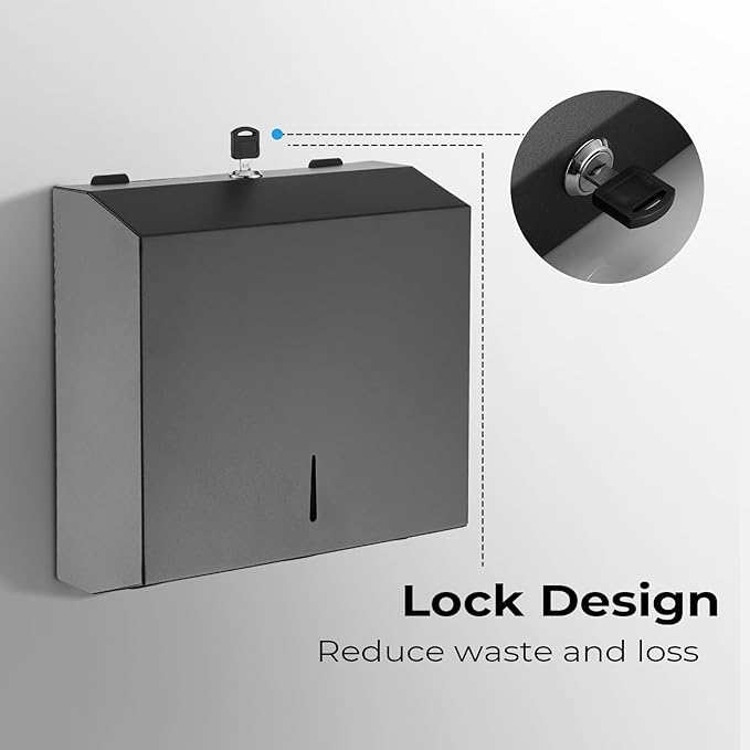 Commercial Paper Towel Dispenser for Multifold - Paper Towel Dispenser Wall Mount, Large Capacity Stainless Steel Tissue Holder, Suitable for Bathrooms and Public Places, Matte Black - Image 4