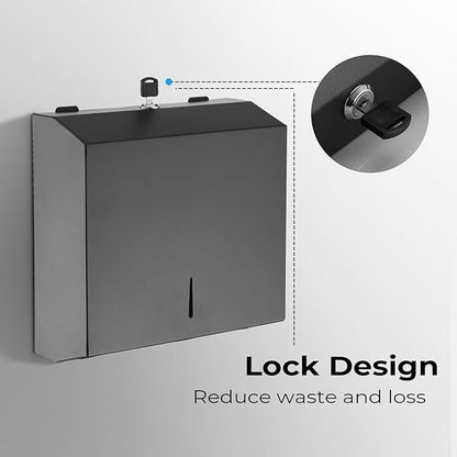 Commercial Paper Towel Dispenser for Multifold - Paper Towel Dispenser Wall Mount, Large Capacity Stainless Steel Tissue Holder, Suitable for Bathrooms and Public Places, Matte Black - Image 4