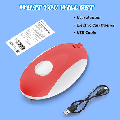 USB Rechargeable Electric Can Opener – Battery Operated, One Touch Automatic Operation, Magnetic Lid Holder & Smooth Edge Cutting, Cordless & Easy to Use for Seniors, Works with All Standard Cans