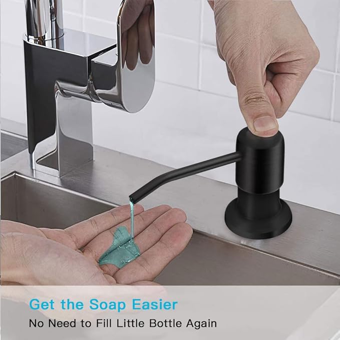 OHiHi Dish Soap Dispenser for Kitchen Sink, Countertop Sink Soap Dispenser Water Pump with 47” No-Spill Extension Tube Kit Design for Kitchen Bathroom, Easy to Press, No More Refills （Black） - Image 7