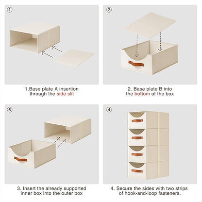 Homsorout Large Closet Storage Bins with Drawer, Fabric Bins for Organization, Collapsible Storage Drawers Organizer for Bedroom, Living Room, 8 Pack, Beige