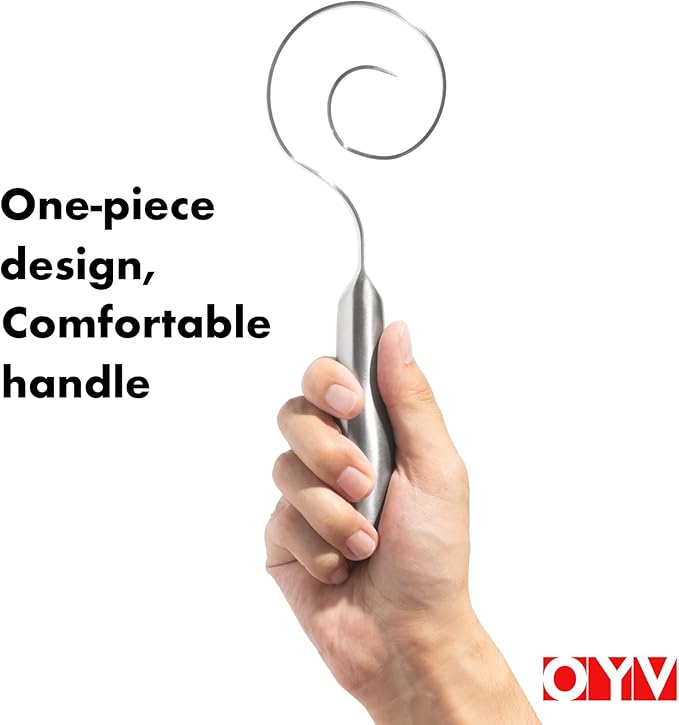 OYV Seamless Dough Whisk, 18/10 Stainless Steel Danish Dough Wisk, 9" Bread Whisk for Sourdough, Cookies, Pizza, Pastry, Dishwasher Safe Dough Hook - Image 4