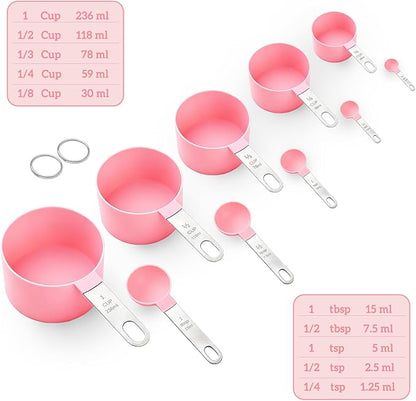 Measuring Cups and Spoons Set, 10 Pieces Stackable Measure Tools with Stainless Steel Handles, Kitchen Gadgets for Cooking & Baking (Pink) - Image 3