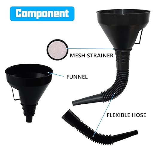 5 Pcs Automotive Funnels Set, Wide Mouth Fuel Funnel, Plastic Long Neck Oil Funnel, Flexible Right Angle Funnels, with Detachable Spout and Filter for Water/Gasoline/Coolant/Engine Oil - Image 3