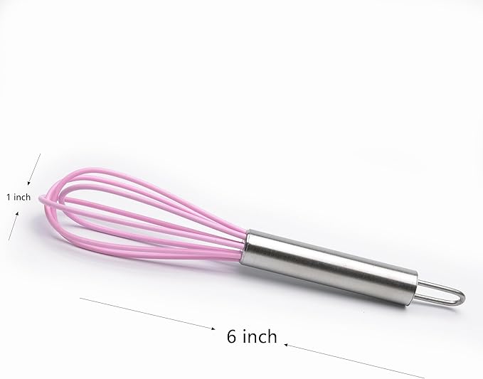 Mini Whisks 6 inch 4Pcs silica gel stainless steel Whisk, Hand Egg Mixer for Flour Cake Egg, Kitchen Cooking Baking Use Whisk （purple，yellow，cyan，blue） - Image 3