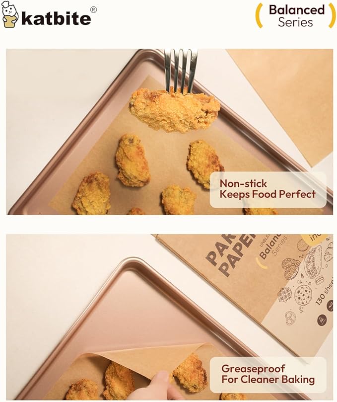 Katbite 130 Pcs Parchment Paper Sheets, 9x13 Inches Unbleached Baking Paper Non-Stick for Gently Baking, Pre-cut Parchment Paper Suitable for Baking, Cooking,Air Fryer [Balanced Series] - Image 3
