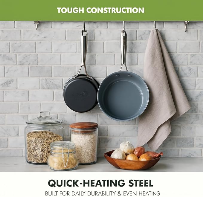 GreenPan Swift Healthy Ceramic Nonstick, 1QT and 2QT Saucepan Set, Stainless Steel Handle, PFAS-Free, Dishwasher Safe, Oven Safe, Black - Image 4