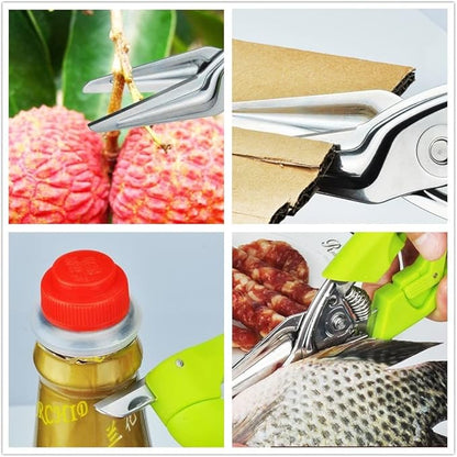 Multi Function Kitchen Garden Shears Spring-Loaded With Anti-Slip Handle & Safety Lock Cooking Scissors for Food Meat, Floral Trimming, Green - Image 7