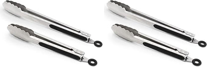 304 Stainless Steel Kitchen Cooking Tongs, 9" and 12" Set of 2 Sturdy Grilling Barbeque Brushed Locking Food Tongs with Ergonomic Grip, Black (Pack of 2) by ALLWIN-HOUSEWARE