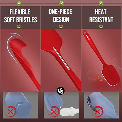 Walfos Silicone Spatula Set of 5-600°F Heat Resistant Kitchen Scraper Spatulas, Strong Steel Core and One-Pieces Seamless Design, Great for Cooking Mixing & Baking - BPA Free & Dishwasher Safe (Red) - Image 6
