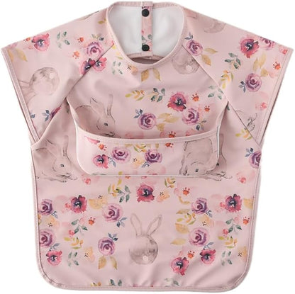 Waterproof Baby Bibs,Infant Toddler Extra Cover Feeding Bib With Food Catcher,Easy Clean & Washable