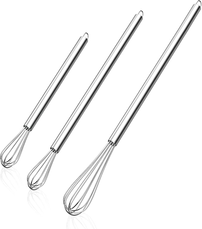 NileHome Mini Whisks Stainless Steel Whisk Set 7" 9" 11"Kitchen Small Wisk Balloon Wire Tiny Whisks for Cooking, Whisking, Blending, Beating, Stirring 3 Pack by NileHome