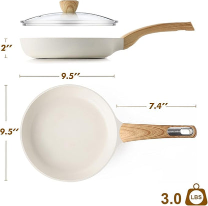 SENSARTE Ceramic Nonstick Frying Pan Skillet with Lid, 9.5inch Non Stick Pan Omelet Pans, Non-toxic Kitchen Cooking Chef's Pan, Free of Intentionally Added PFAS/PTFE/PFOA, Induction Compatible, White - Image 9