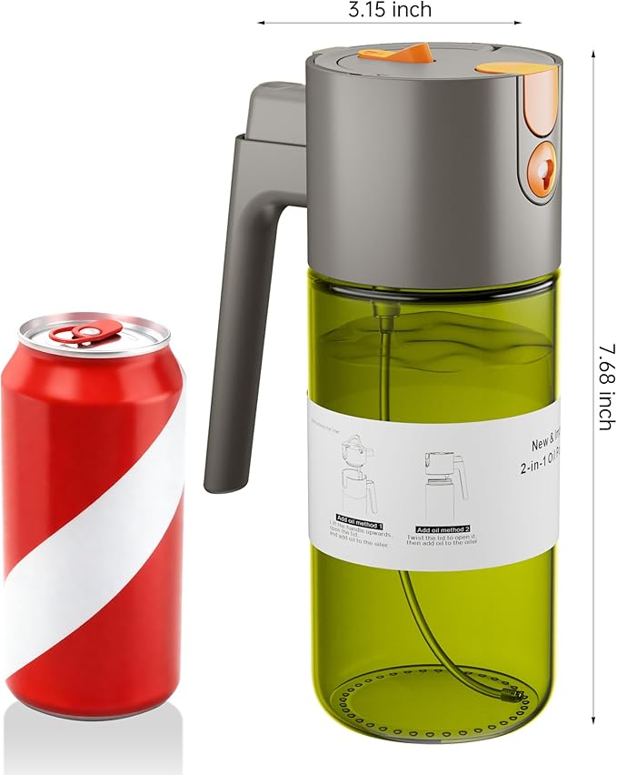 OURCABECUE Upgrade 2 in 1 Oil Sprayer for Cooking, 17oz Light-Blocking Glass Olive Oil Dispenser Bottle for Kitchen,Food-Grade Oil Mister with 8 Stickers for Salad, Frying (Green Bottle-Grey Gap) - Image 8