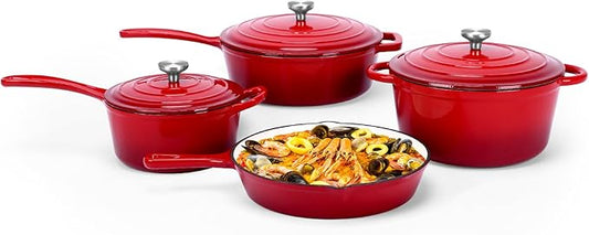 QuliMetal Nonstick Enameled Cast Iron Cookware Set, 4-Piece Pots and Pans Set with Lids, Dutch Oven for Sourdough Bread Baking, Oven Safe up to 500°F, Compatible with All Stovetops
