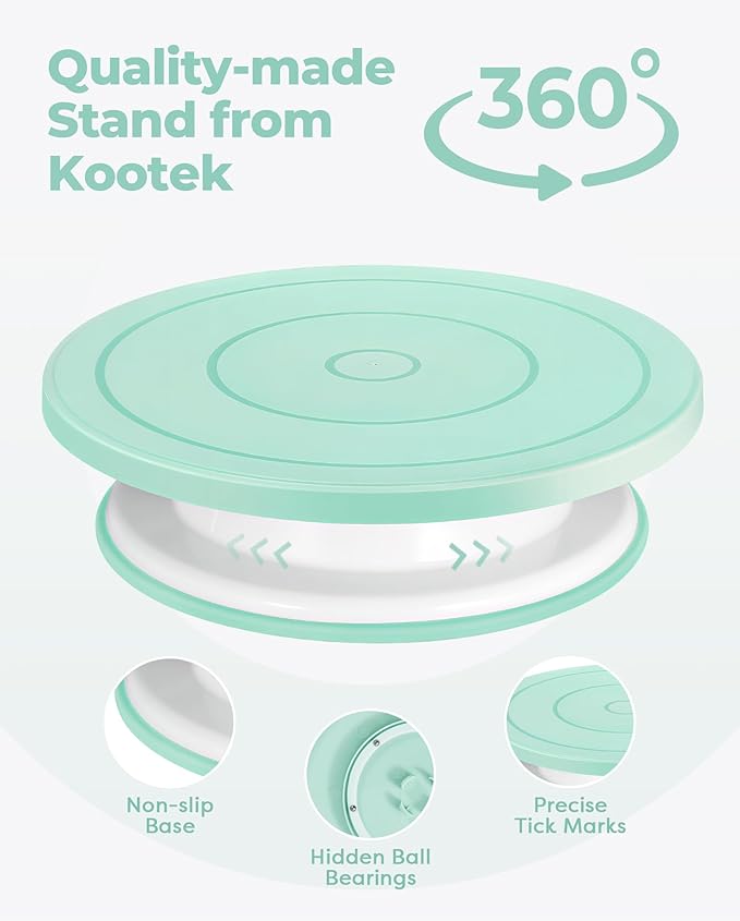 Kootek 158PCs Cake Decorating Kit, Baking Supplies Tools - Includes Cake Stand Turntable, 64 Icing Piping Tips Set, 2 Frosting Spatulas, 3 Scrapers, 50+2 Pastry Bags, Coupler, Video Tutorial, Booklet - Image 2