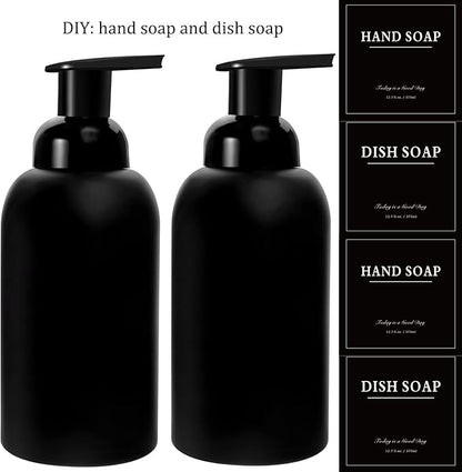 rejomiik 2 Pack Foaming Thick Glass Foam Hand Soap Dispenser for Bathroom or Kitchen Sink, 13 oz Pump Bottles for Hand soap, Body Wash, Matte Black