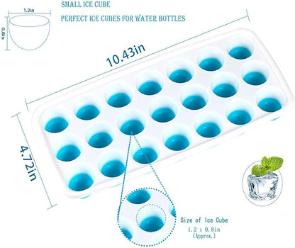 Ice Cube Trays Easy Release-Odor free,Spill Resistant Lid Included,2 Pack, Small Size, Stackable 42 Cubes,Silicone(Blue)