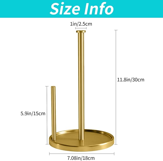 Paper Towel Holder Countertop, Standing Paper Roll Holder with Anti Slip Weighted Base, Stainless Steel Freestanding Paper Towel Holder for Kitchen, Gold - Image 5