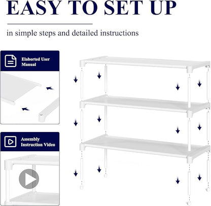 Kitsure Shoe Rack - Non-Woven Shoe Rack Shelf, Shoe Organizer for Closet, Entryway, Garage & Corridor, Stackable Shoe Shelves, 27.5" Wide - 3 Tier, White - Image 4