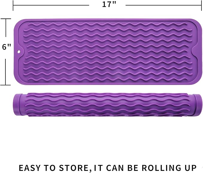 MicoYang Silicone Dish Drying Mat for Multiple Usage,Easy clean,Eco-friendly,Heat-resistant Silicone Mat for Kitchen Counter,Sink,Bar,Bottle,or Cup Purple M 17 inches x 6 inches - Image 2
