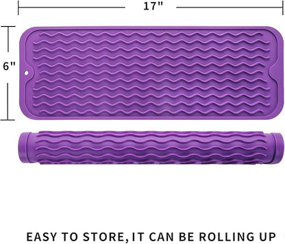 MicoYang Silicone Dish Drying Mat for Multiple Usage,Easy clean,Eco-friendly,Heat-resistant Silicone Mat for Kitchen Counter,Sink,Bar,Bottle,or Cup Purple M 17 inches x 6 inches - Image 2