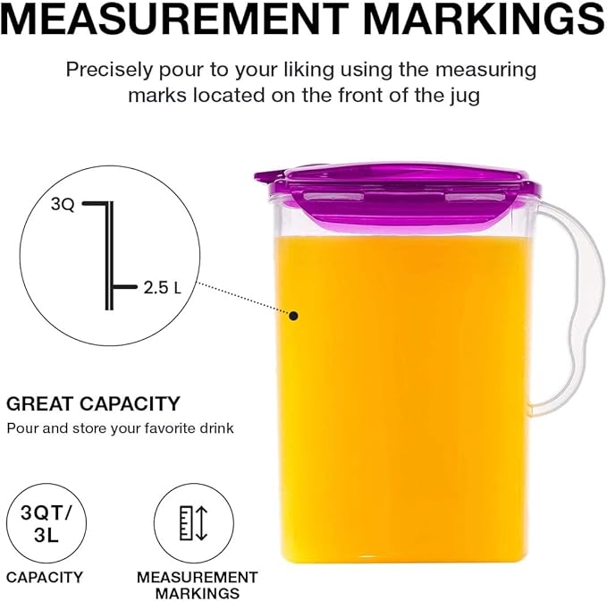 LocknLock Aqua Fridge Door Water Jug | Clear Pitcher | BPA Free Plastic Pitcher with Lid | 3 Quart Pitcher with Lid for Water, Juice, Tea & More Beverages, Purple - Image 4
