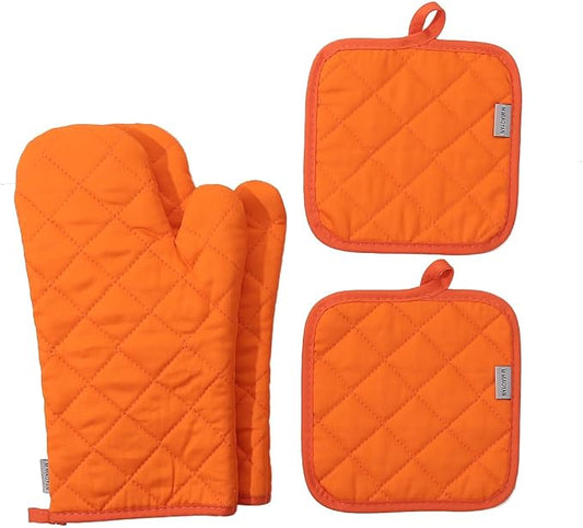Oven Mitts and Pot Holders 4 pcs Set,High Heat Resistant 500 Degree Extra Thicken Long Kitchen Cotton Oven Glove for Cooking (12 Inch,Orange)… by M+MIAOYAN