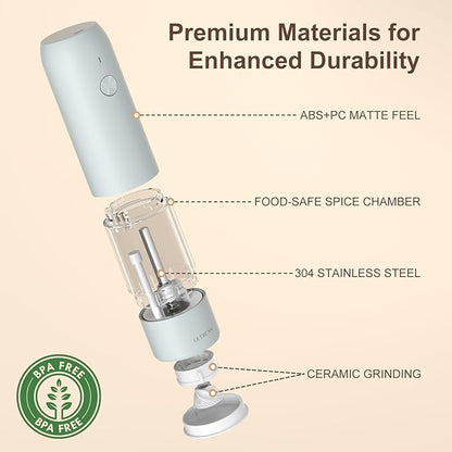 Ultrean Pepper Grinder, Rechargeable Salt and Pepper Grinder with 6 Adjustable Coarseness, LED Light, One-Hand Automatic Operation, Gifts for Women, Blue - Image 5