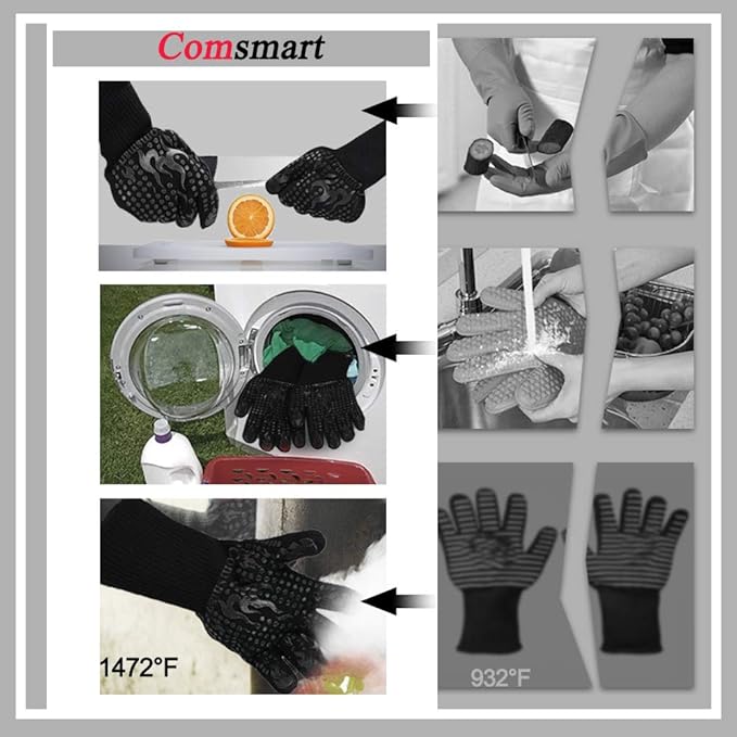 Comsmart BBQ Gloves, 1472 Degree F Heat Resistant Grilling Gloves Silicone Non-Slip Oven Gloves Long Kitchen Gloves for Barbecue, Cooking, Baking, Cutting - Image 5