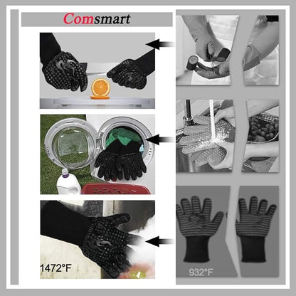 Comsmart BBQ Gloves, 1472 Degree F Heat Resistant Grilling Gloves Silicone Non-Slip Oven Gloves Long Kitchen Gloves for Barbecue, Cooking, Baking, Cutting - Image 5