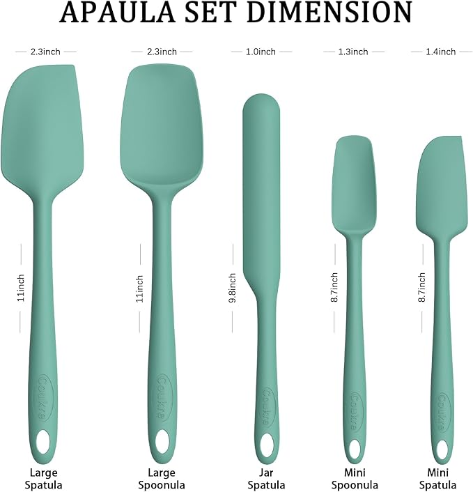 Coukre Silicone Spatula Set of 5,High Temperature Resistant, Food Grade Silicone, Dishwasher Safe, for Baking, Cooking (Pure Aqua Green) - Image 2