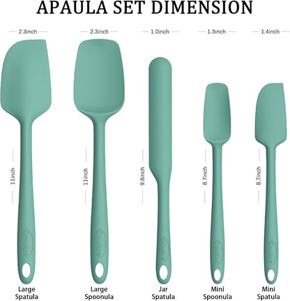 Coukre Silicone Spatula Set of 5,High Temperature Resistant, Food Grade Silicone, Dishwasher Safe, for Baking, Cooking (Pure Aqua Green) - Image 2