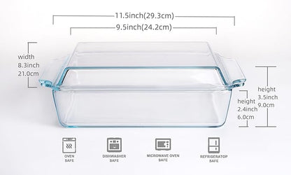 Rectangular Tempered Glass Casserole Dish, Tempered Glass Baking Dish with Glass Cover. Oven, Freezer and Dishwasher Safe. - 2 Liter