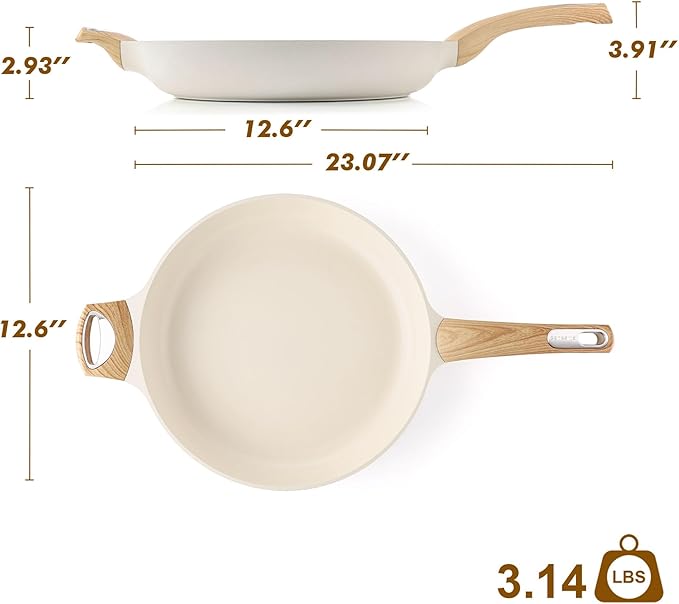 SENSARTE Ceramic Nonstick Frying Pan Skillet 12.5Inch Non Stick Pan with Ergonomic Handle, Non-toxic Healthy Large Cooking Chef's Pan, Free of Intentionally Added PFOA/PFAS/PTFE, Induction Compatible - Image 6
