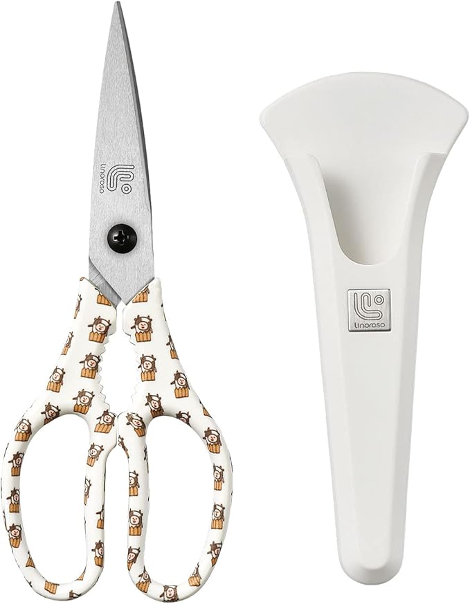 Linoroso Kitchen Scissors Heavy Duty Kitchen Shears with Magnetic Holder Made with Japanese Steel 4034, Multipurpose Ultra Sharp Cooking Scissors for Meat/Vegetables/BBQ/Herbs/Pizza (Graphic,Cow) by Linoroso