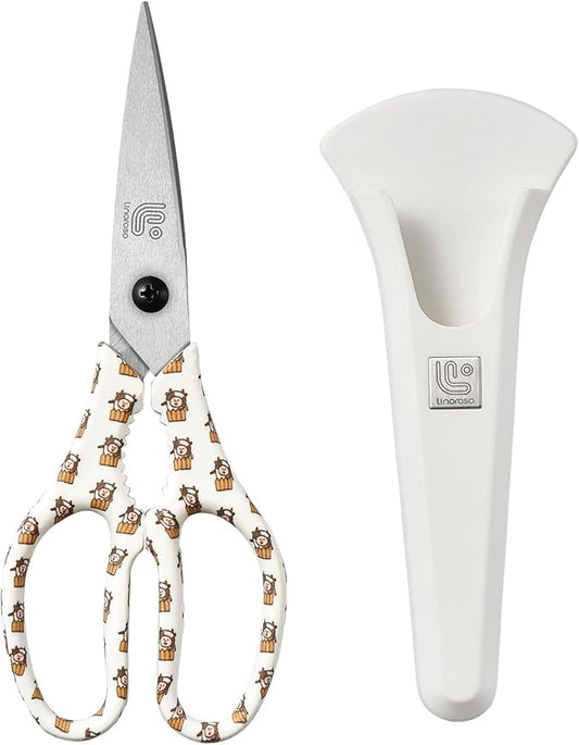 Linoroso Kitchen Scissors Heavy Duty Kitchen Shears with Magnetic Holder Made with Japanese Steel 4034, Multipurpose Ultra Sharp Cooking Scissors for Meat/Vegetables/BBQ/Herbs/Pizza (Graphic,Cow) by Linoroso