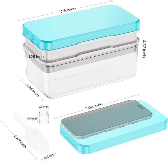 Ice Cube Tray with Lid and Bin, PHINOX 56 pcs Ice Trays for Freezer, Ice Cube Trays for Freezer with 2 trays, Container, Lid & Ice Scoop, BPA Free - Image 4