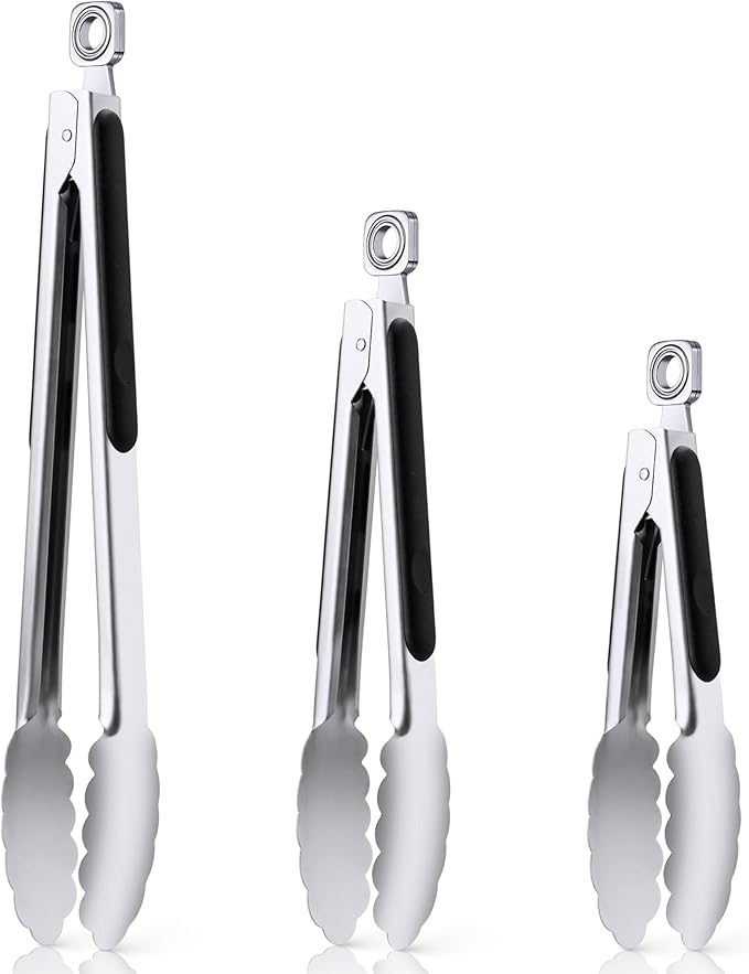 Kitchen Tongs for Cooking - 7 Inch & 9 Inch & 12 Inch Heat Resistant Stainless Steel Grilling Tong Grill Tong Metal Tongs for Cooking, Grilling, BBQ/Barbecue, Food (7+9+12 inch)