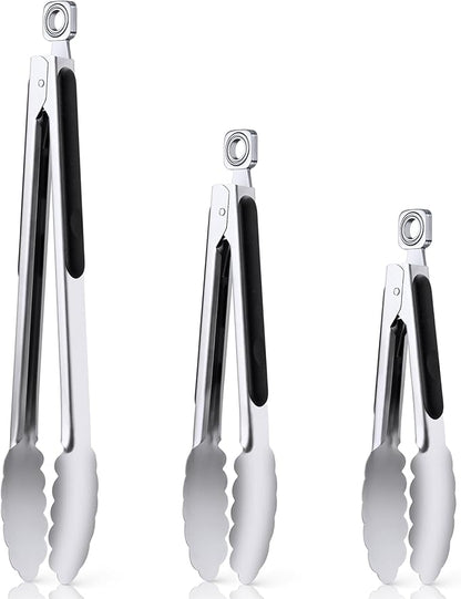 Kitchen Tongs for Cooking - 7 Inch & 9 Inch & 12 Inch Heat Resistant Stainless Steel Grilling Tong Grill Tong Metal Tongs for Cooking, Grilling, BBQ/Barbecue, Food (7+9+12 inch)