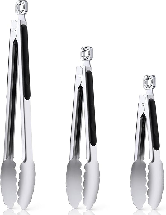 Kitchen Tongs for Cooking - 7 Inch & 9 Inch & 12 Inch Heat Resistant Stainless Steel Grilling Tong Grill Tong Metal Tongs for Cooking, Grilling, BBQ/Barbecue, Food (7+9+12 inch)
