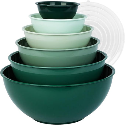 BoxedHome BPA Free Plastic Round Mixing Bowl with Lids, 12 Pack Nesting Bowls with Lids Set, Microwave and Dishwasher Safe Prep & Serving Bowls Great for Mixing, Baking, Serving (Green, 12pcs) by BoxedHomeProducts