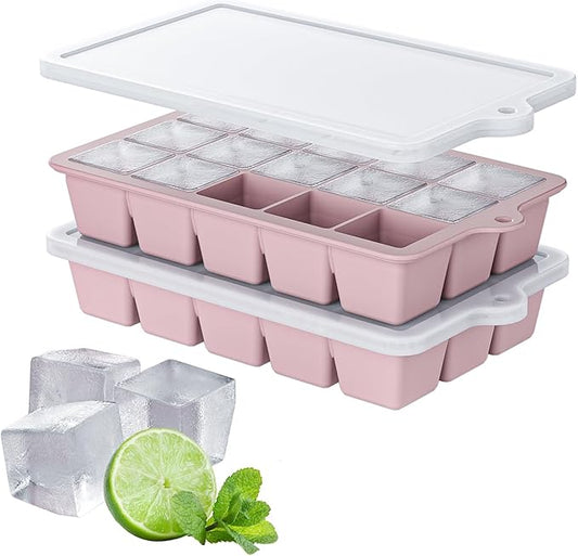 Silicone Ice Cube Tray 2 Pack, HANCELANT Ice Cube Mold, Ice Trays for Freezer with Lid for Whiskey, Baby Food, BPA Free, Easy Release by HANCELANT