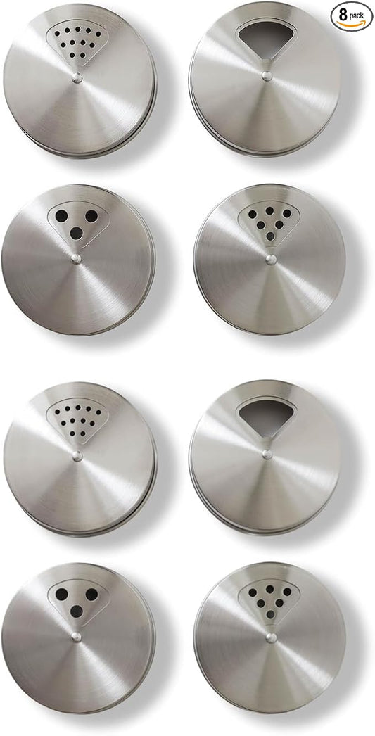 Mason Jar Spice Shaker Lids Stainless Steel – 8 Pack Adjustable Spice Lids for Mason Jars Wide Mouth – Seasoning Salt Pepper Dispenser Tops for Ball Canning Jars
