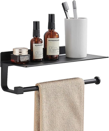 Hand Towel Holder for Bathroom -Paper Towel Holder Wall Mount - for Bathroom Black Paper Towel Holder with Shelf -Kitchen Towel Holder Black